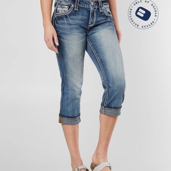 🎸NeW🤘ROCK REVIVAL PRIYA MID-RISE EASY CROP CAPRI JEANS 28 - Picture 4 of 6